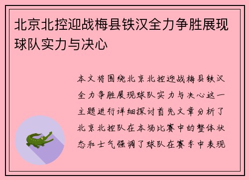 北京北控迎战梅县铁汉全力争胜展现球队实力与决心