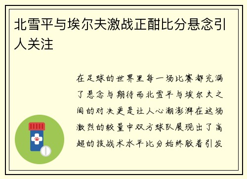 北雪平与埃尔夫激战正酣比分悬念引人关注