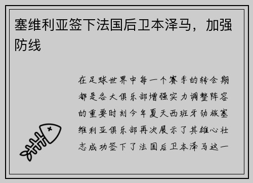 塞维利亚签下法国后卫本泽马，加强防线